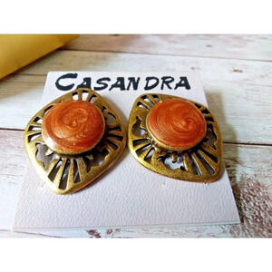 Elegant 1980s Vintage Antique Gold and Orange/Brown Earrings